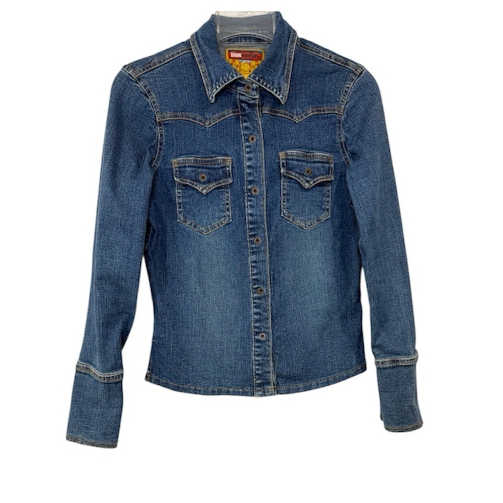 Blue Asphalt Western Denim Jacket Small Snap Front Y2K Cowgirl